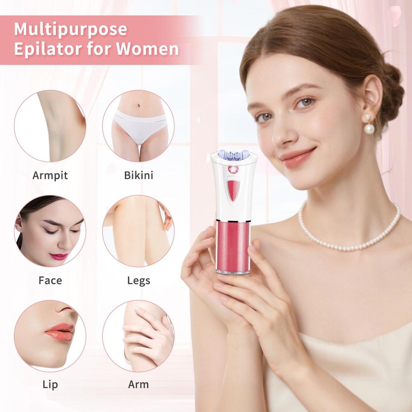 2026 Upgraded Facial Epilator for Women, Cordless Electric Tweezers Hair Removal Device with LED Light, Precise & Painless Face Epilator Hair Remover for Face/Lip/Arms/Legs/Bikini Line