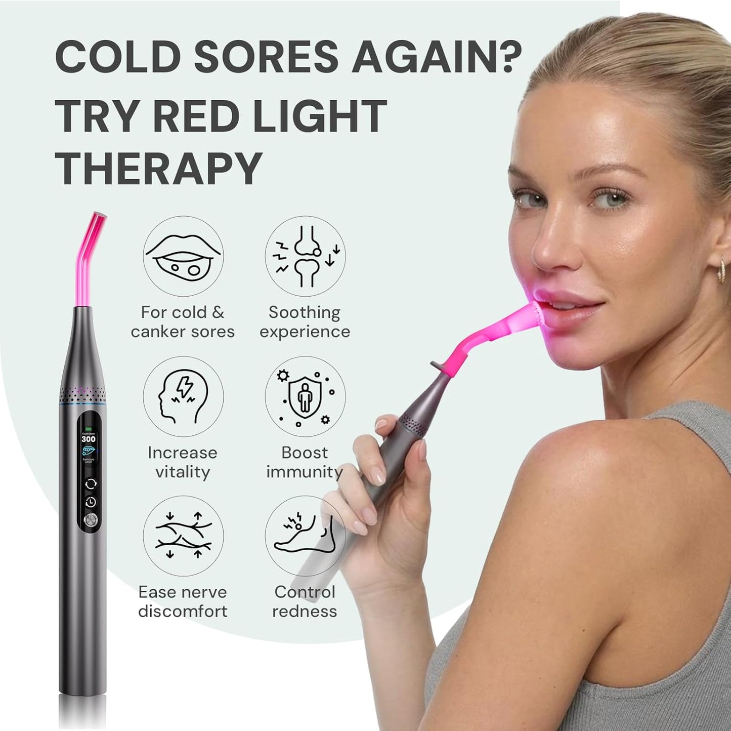Red Light Therapy Wand - Rechargeable Infrared Device for Cold Sores & Skin Care | Ideal for Face & Lips