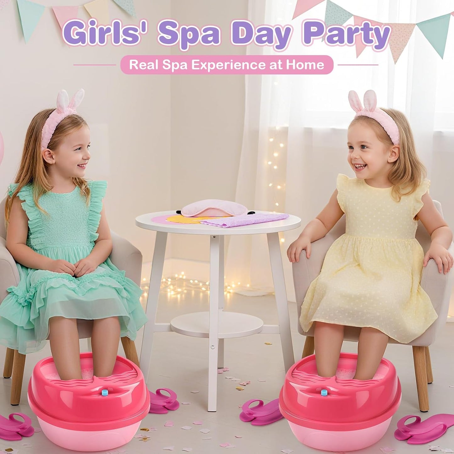 Dreamon Kids Foot Spa & Nail Kit Set - 25-Piece Rainbow Light Massage Foot Soak Tub | Manicure & Pedicure Art for Ages 3-12