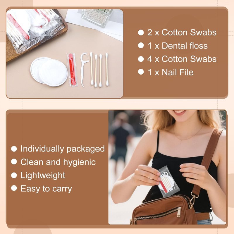 LLHQAMT Vanity Kits Bulk, Hotel Vanity Individually Packaged, Vanity Kit With Cotton Pads, Cotton Swabs, Dental Floss And Nail File (200 pcs)