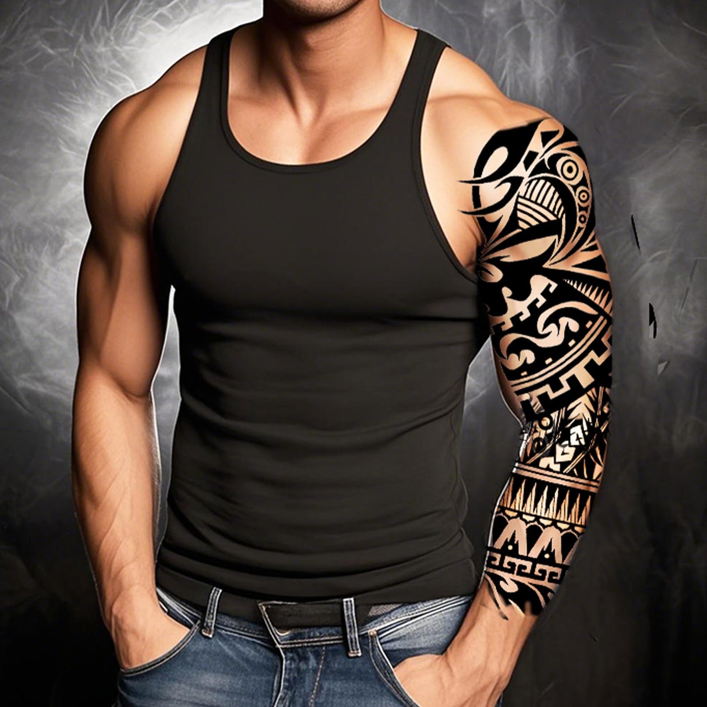 6 Sheets Full Arm Temporary Tattoos, Large Black Totem Tattoo Sleeves, Realistic Fake Tattoos for Men and Women, Waterproof and Long Lasting Tribal Tattoo Stickers for Cosplay, Parties, and Halloween