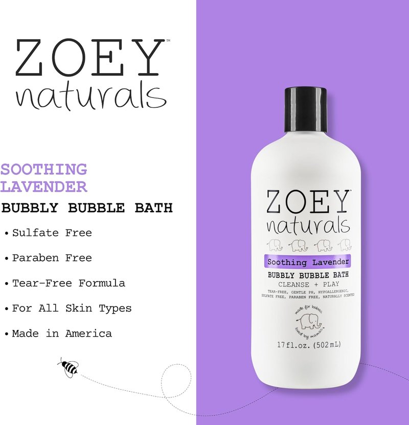 Soothing Lavender Bubble Bath for Kids & Babies | Tear-Free Moisturizing Soap with Aloe & Avocado Oil - 17 oz Made in USA