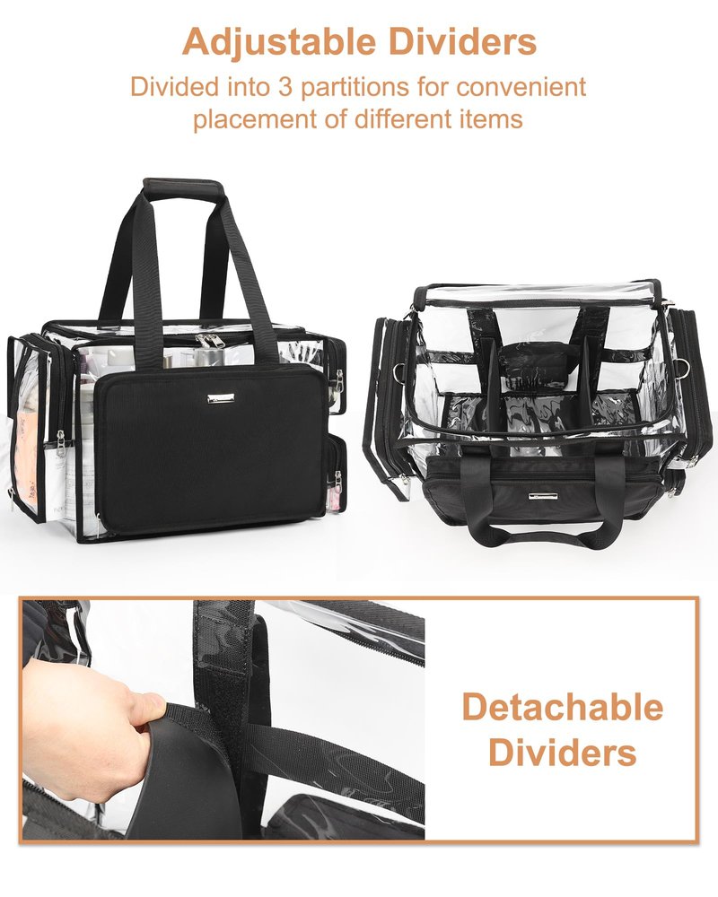 Relavel Clear Makeup Bag Extra Large Makeup Artist Kit Set, Cosmetic Storage Organizer Hair Stylist Traveling Bag, Transparent Tote Duffle Beach Toiletry Bag with Adjustable Dividers & Shoulder Strap