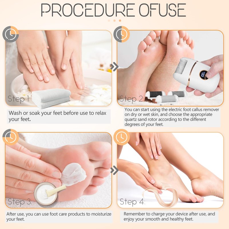 Beefire Electric Foot File and Callus Remover, Rechargeable Pedicure Device with Multiple Heads for Dry Rough Feet Care, Home Use Foot Grinder Tool