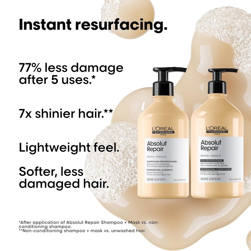 L'Oréal Professionnel Absolut Repair Hair Care Set - Protein Treatment for Dry, Damaged Hair | Shampoo, Conditioner & Mask