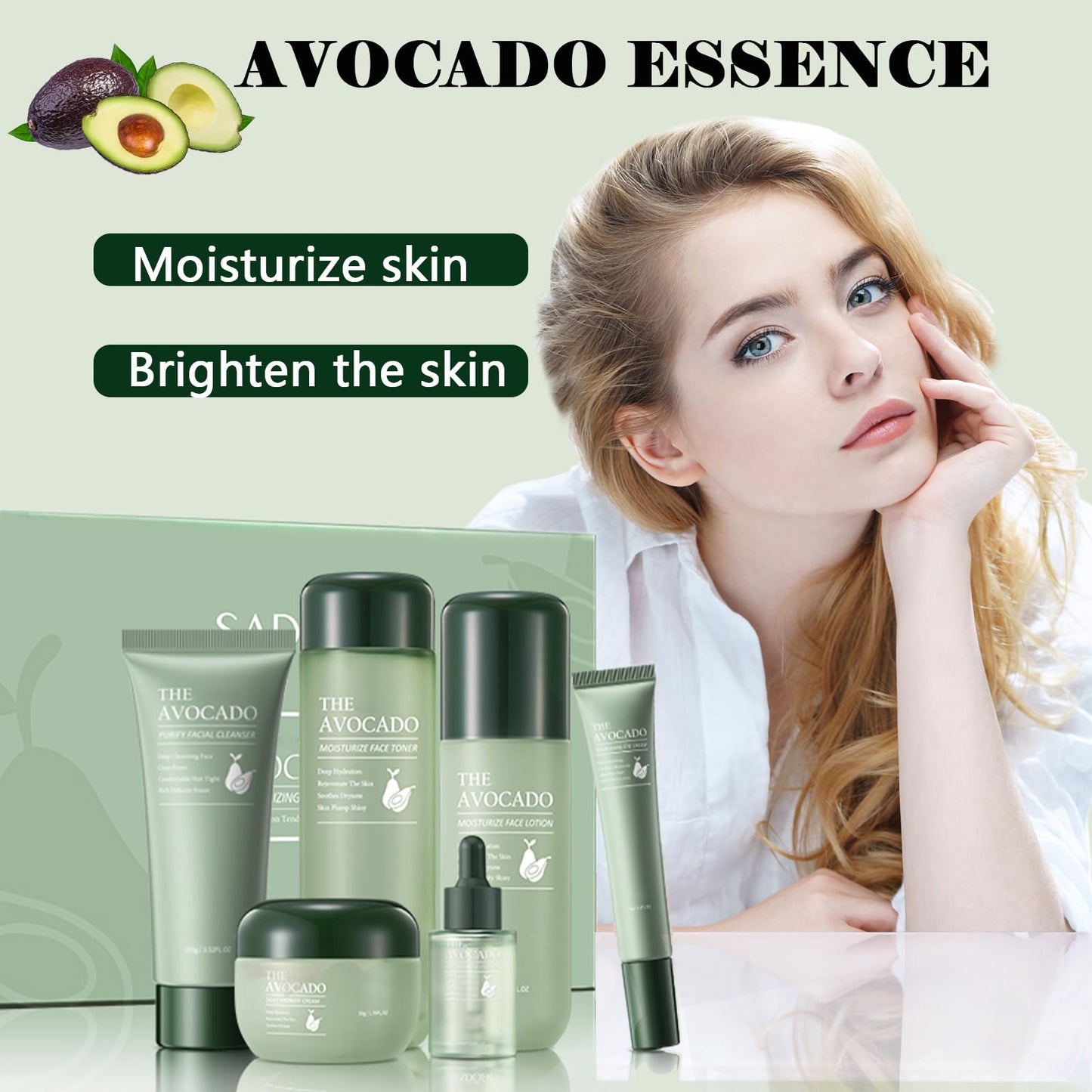 Avocado Facial Set - 6PCS, Cleansing to Lotion to Rich Cream, Korean, Anti-Aging Women's Gift