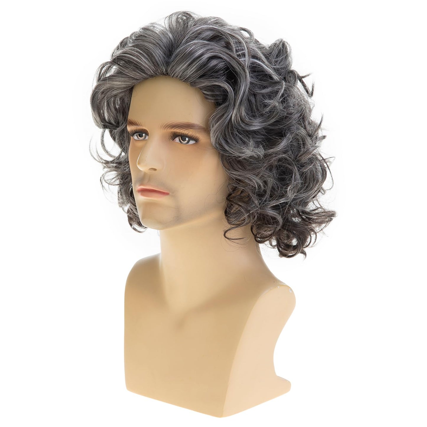 Dsimeig Men's Wig Grey Short Wavy Fluffy Cosplay Hair Wigs for Party Halloween Use