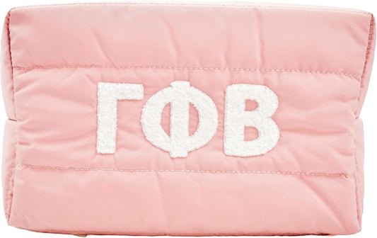 Gamma Phi Beta Makeup Bag - Puffer Style Travel Cosmetic Bag with Zipper Closure | Ideal Sorority Gifts for Women