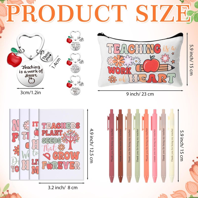 Fulmoon 40 Pcs Teacher Appreciation Gifts Thank You Teacher Gifts Bulk Socks Makeup Bags Keychains Motivational Notebooks Ballpoints(Wood Color,Teach Love Inspire)