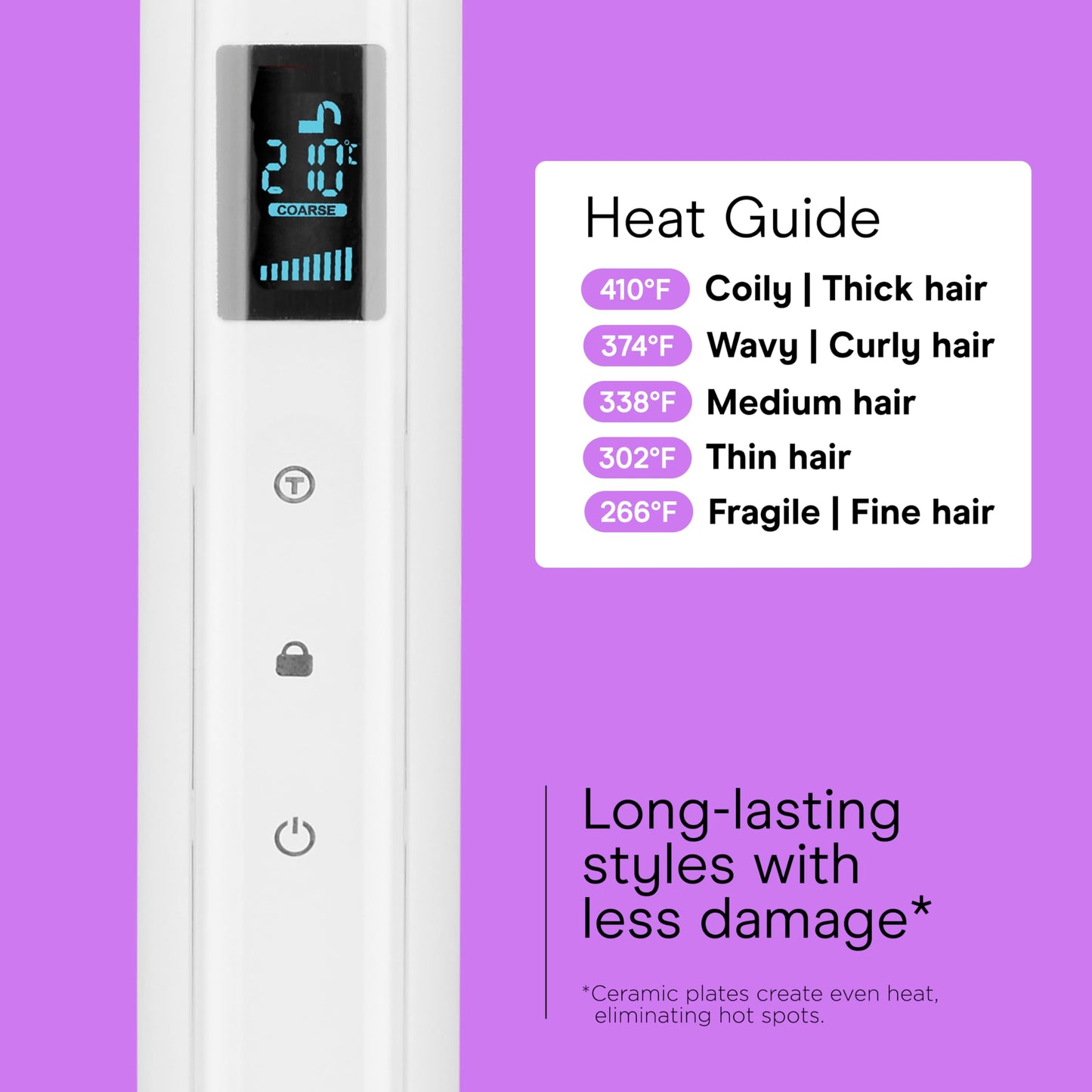 Conair Double Ceramic Flat Iron, 1-Inch Flat Iron, 5 Digital Temp Settings Up to 410°F, Extra-Long Plates, For All Hair Types and Textures, White