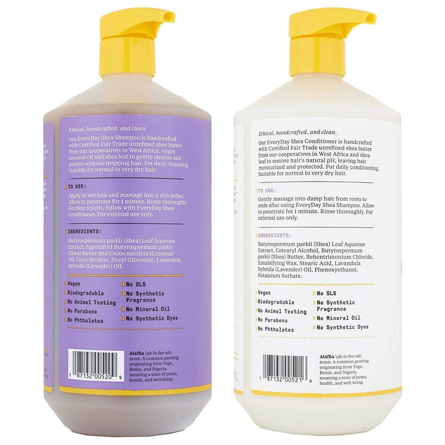 Alaffia Shampoo and Conditioner, Lavender – EveryDay Shea Sulfate-Free Shampoo and Conditioner Set with Shea Butter and Coconut Oil, 32 Oz Ea