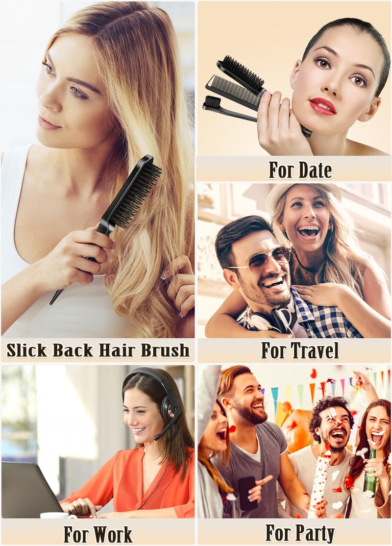 Slick Back Hair Brush & Hair Wax Stick Set | Frizz Control & Flyaway Smoothing for Sleek Styles