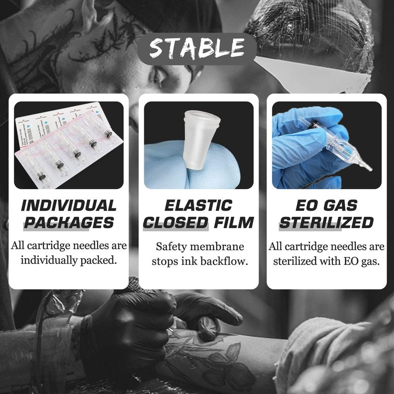Emalla Tattoo Cartridge Needles - 60Pcs Mixed Size #10 3RL 5RL 7RL 9RL 11RL 14RL #12 3RS 5RS 7RS 9RS 11RS 14RS Round Line Shader Tattoo Machine Needle Standard Cartridge Needles for Tattoo Kit