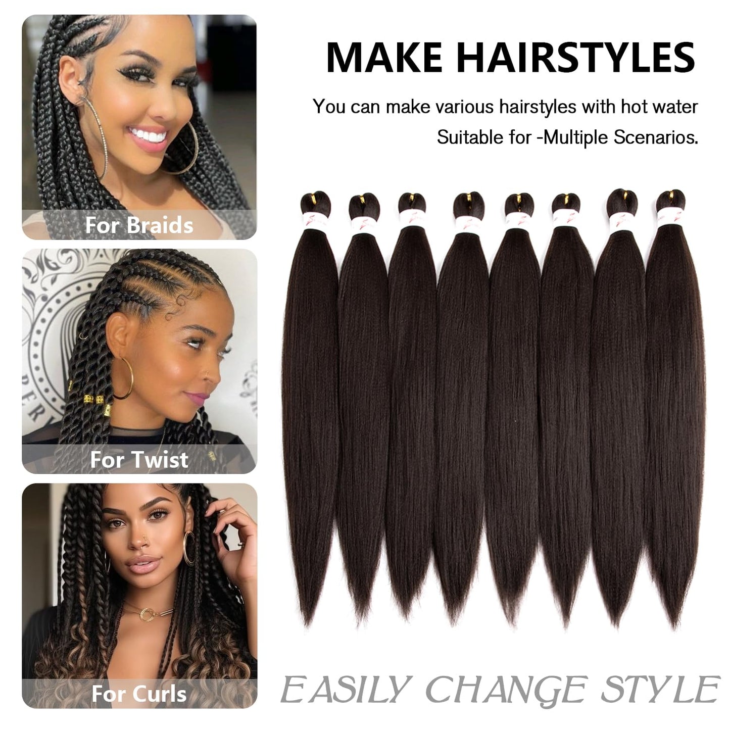 Roeula 4# Medium Brown Pre Stretched Braiding Hair 30 Inch 8 Packs Medium Brown Braiding Hair Pre Stretched Synthetic Braids (4# Medium Brown, 30 Inch (pack of 8))