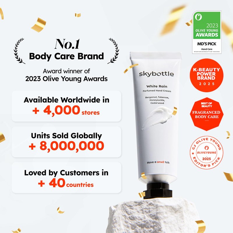 skybottle Scented Hand Cream, Fast-Absorbing Shea Butter & Hyaluronic Acid Moisturizer, Patchouli & Jasmine Scent, Perfumed Korean Lotion Gift for Dry Skin, Travel Friendly, 1.7 Fl Oz