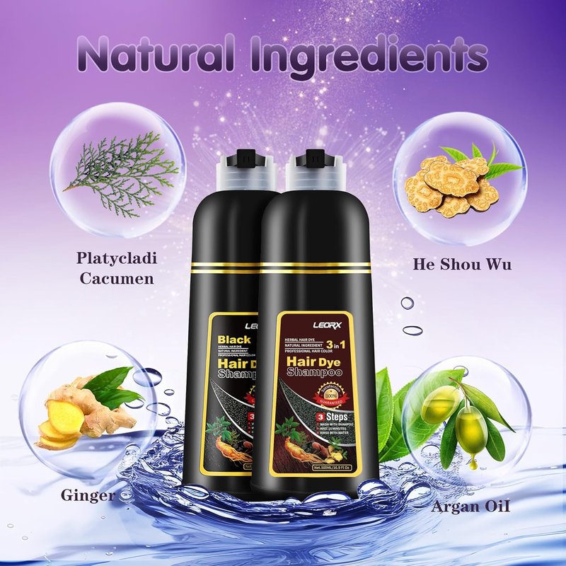 Leorx 3 In 1 Hair Dye and Color Shampoo, Chestnut Brown, 16.9 Fl Oz - Instant Herbal Refresh For Women & Men - Tintes Para El Cabello Profesional