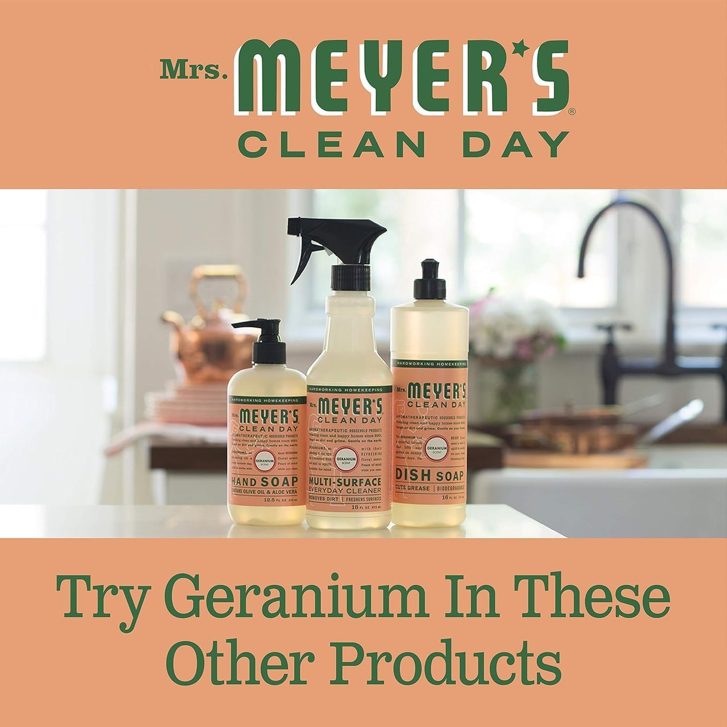 Mrs. Meyer's Clean Day Hand Soap Refill | Geranium Scent with Essential Oils | 33 Fl. Oz - Pack of 2