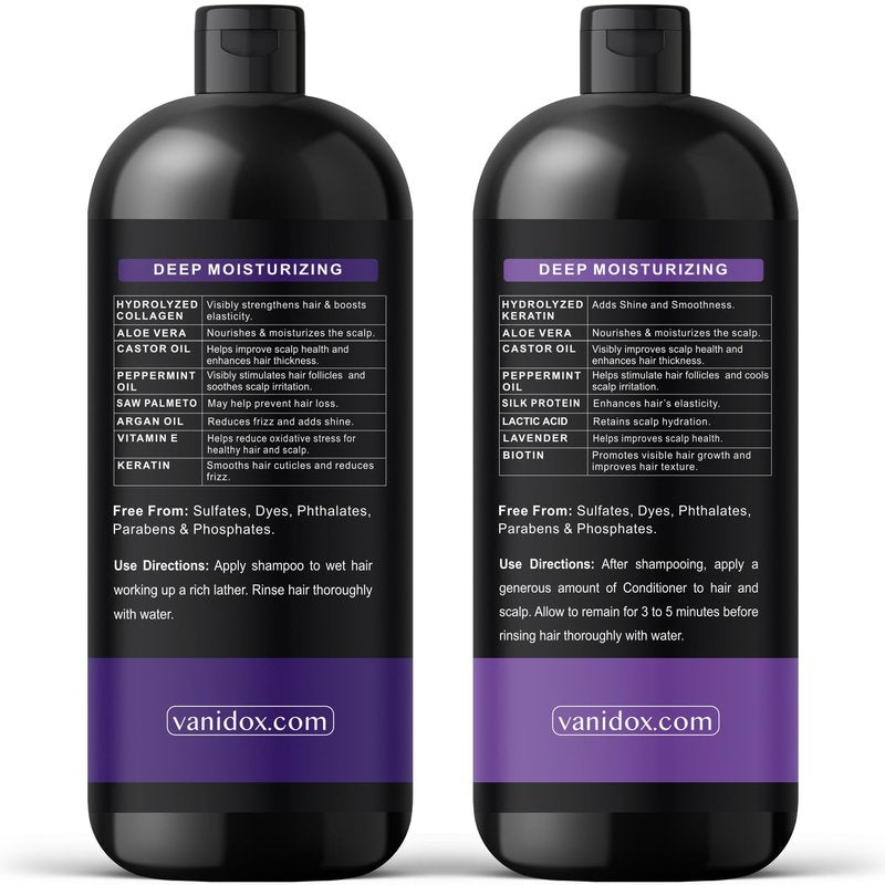 Vanidox Tea Tree Shampoo and Conditioner Set with Lavender and Mint | DHT Blockers | With 100% Pure Tea Tree Oil for Itchy, Dry Scalp | Sulfate & Paraben Free | For Men & Women | 16 fl oz Each