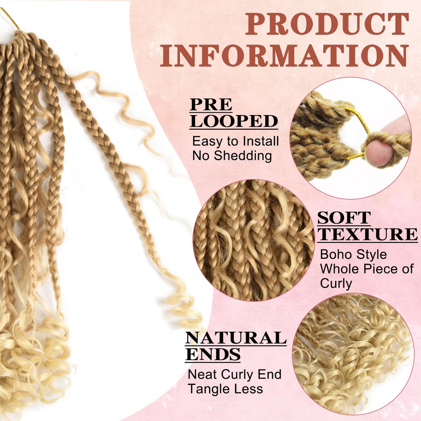 12 Inch Goddess Box Braids Crochet Hair for Black Women With Curl Ends 8 Packs Pre Looped Crochet 3X Bob Boho Box Braids Synthetic Twists Braiding Hair Extensions (12strands/pack;27/613#)