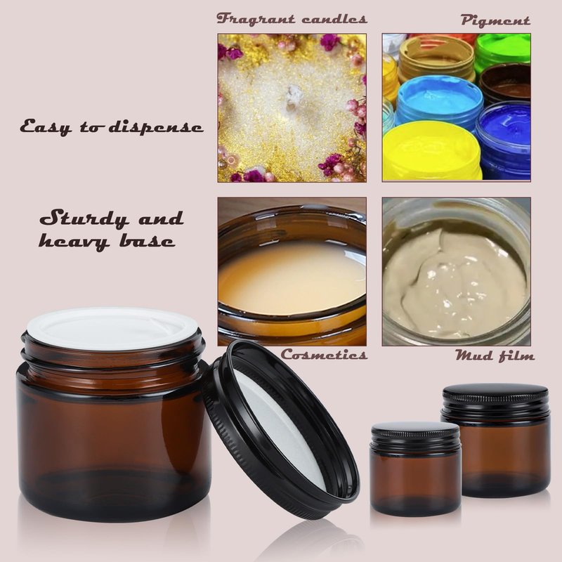 RAMFIYN 2oz Empty Amber Glass Jars with Lids 24 Pack Cosmetic Containers with Lids for Travel Lotion Cream Candle