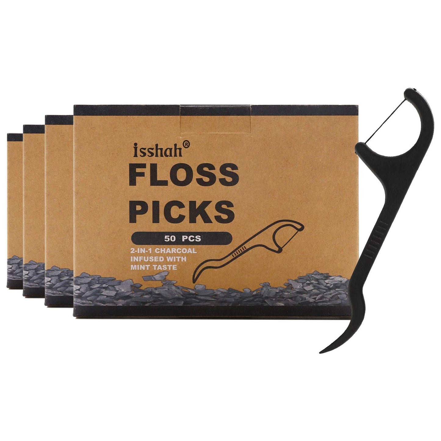 Bamboo Cotton Swabs 500 Count with Charcoal Natural Dental Floss Picks 200 Count