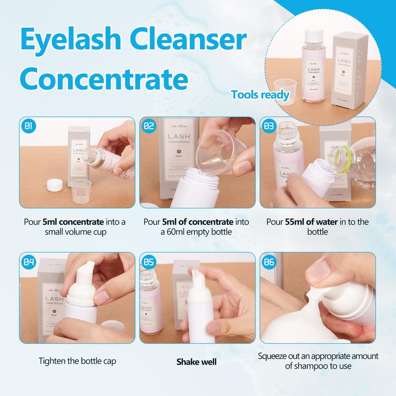 AuReve Lash Shampoo Concentrate 100ml Lash Extension Cleanser Oil-Free Eyelash Extension Shampoo with Salon Home Care -Makes 20 Bottles 60ml Lash Shampoo,Unscented