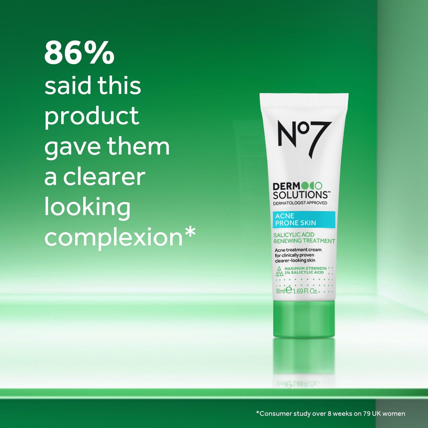 No7 Derm Solutions 2% Salicylic Acid Acne Treatment for Face - Pimple Cream with Maximum Strength for Clearer Skin - Non-Drying Exfoliating Formula for Acne Prone Skin (1.69 fl oz)