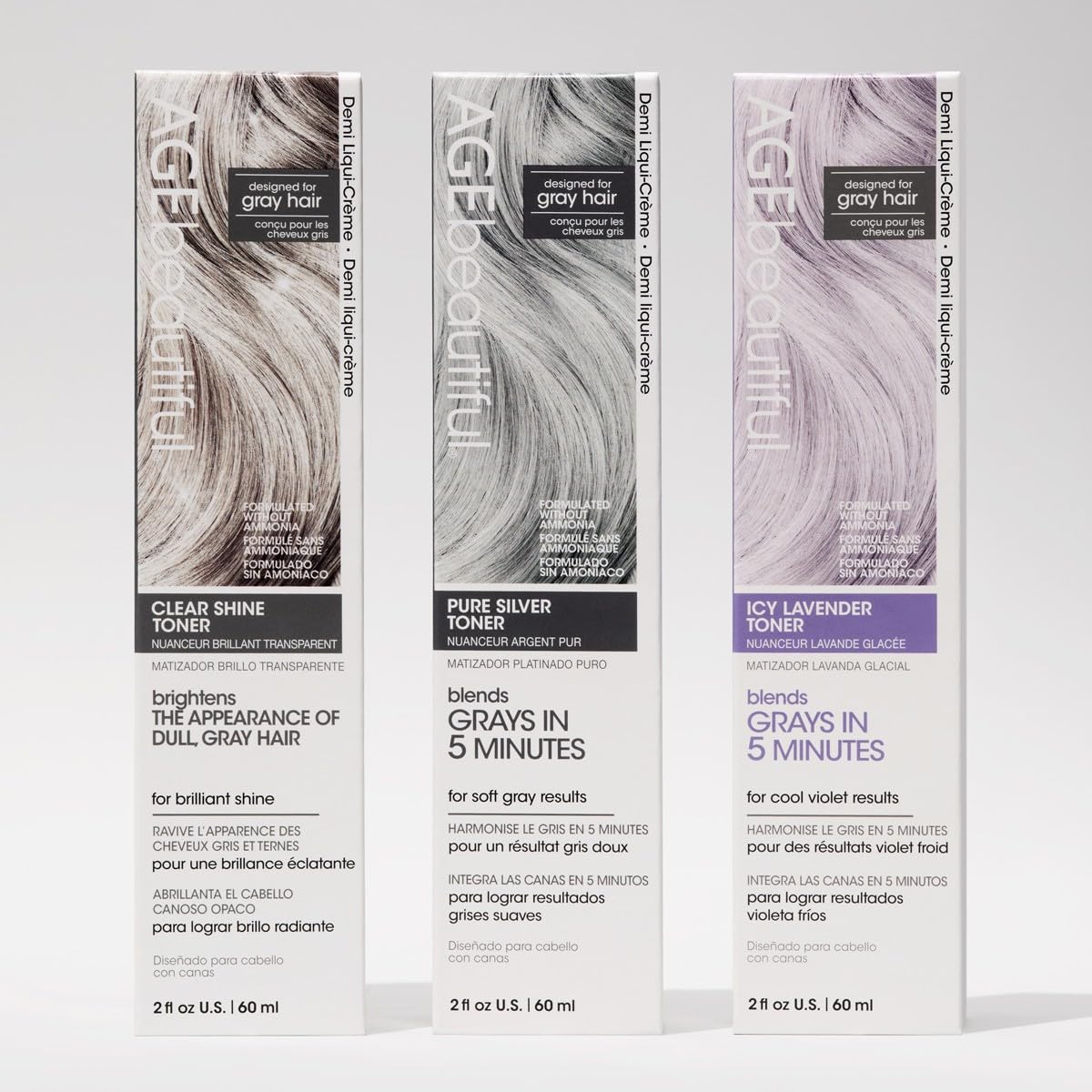 AGE beautiful Hair Toner for Gray Hair, 5-Minute Demi Cream Toner, Neutralizes Yellow Tones, Blends & Enhances Soft Gray, Ammonia-Free Professional Color for Shine