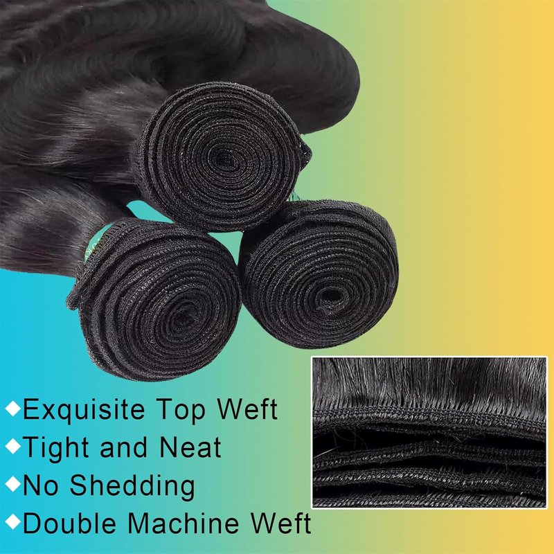 12A Body Wave Human Hair Bundles - 22 Inch 100% Unprocessed Brazilian Virgin Hair | Natural Black Color