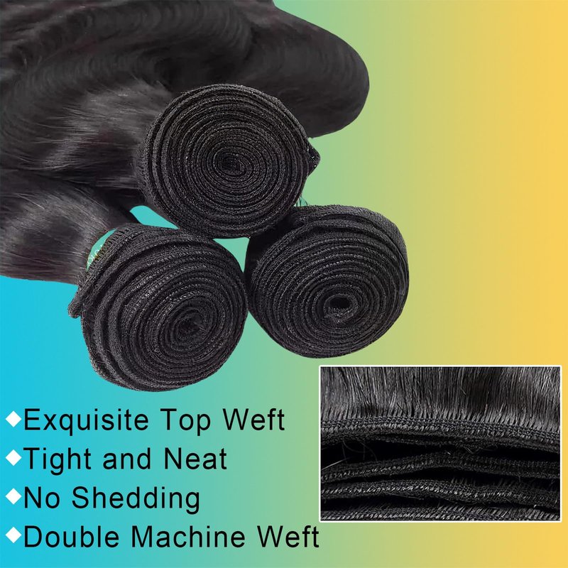 AnJudyReid 12A Human Hair Bundles 10 12 14Inch Body Wave Bundles Human Hair 100% Unprocessed Brazilian Virgin Hair 3 Bundles Human Hair Extensions Natural Black Color