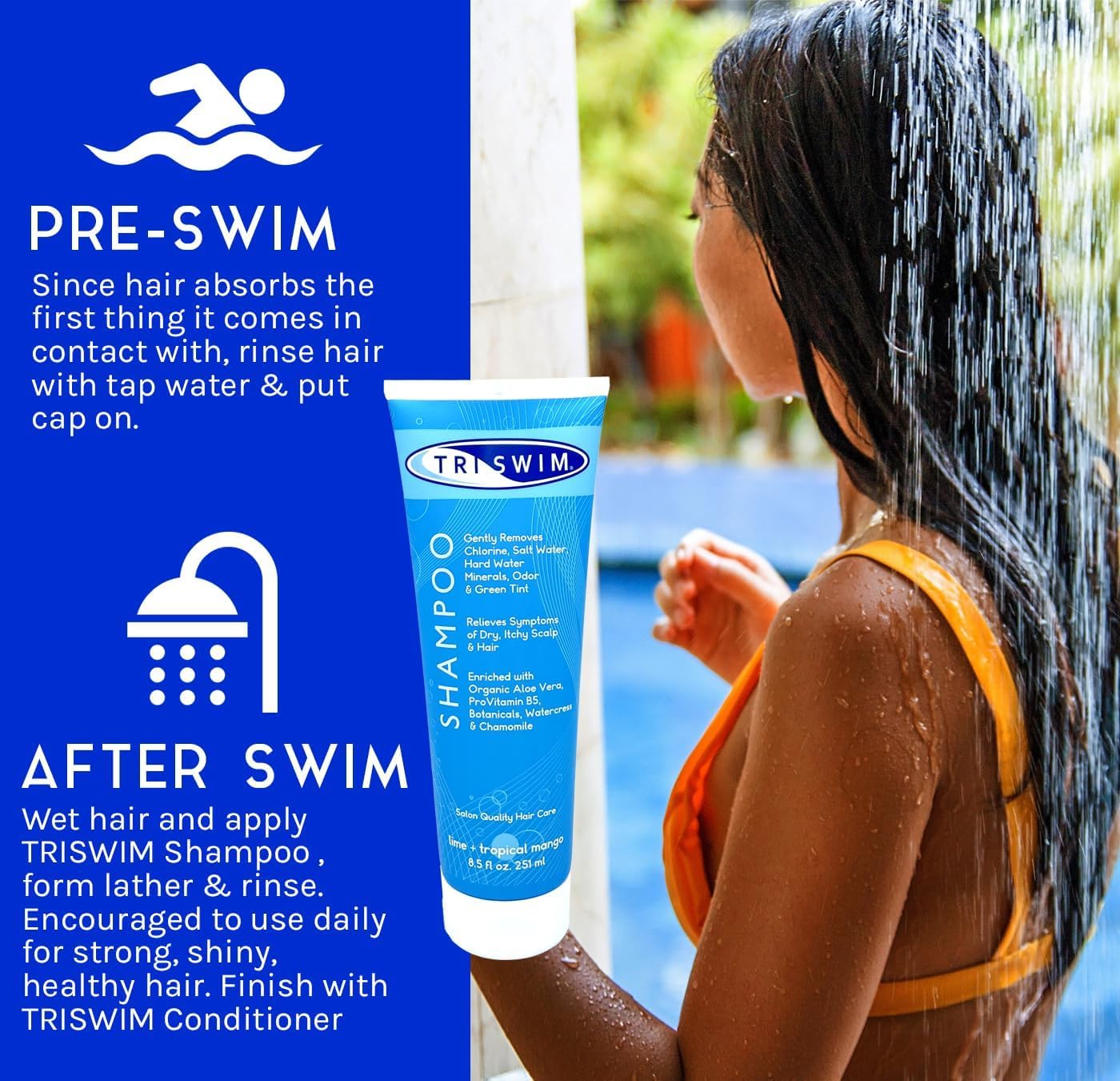 TRISWIM Chlorine Removal Shampoo - Gently Eliminates Chlorine & Salt Water Buildup | 8.5 Fl Oz | Pack of 2