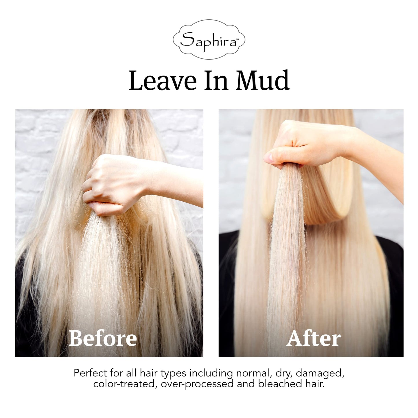 Saphira Hydrating Leave-In Conditioner Mineral Mud, Styling and Healing Leave-In Conditioner for Dry Damaged Hair, Strengthening, No Rinse, Sulfate-Free, Paraben-Free, 8.5 Ounce, Original Packaging