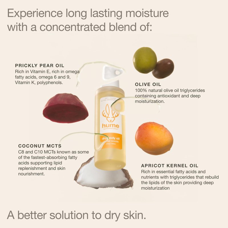 HUME SUPERNATURAL Dry Body Oil Spray - Moisturizing Oil for Dry Skin, After Shower Body Oils for Women and Men, Dry Oil Body Spray, Nourishing, Hydration, Glow