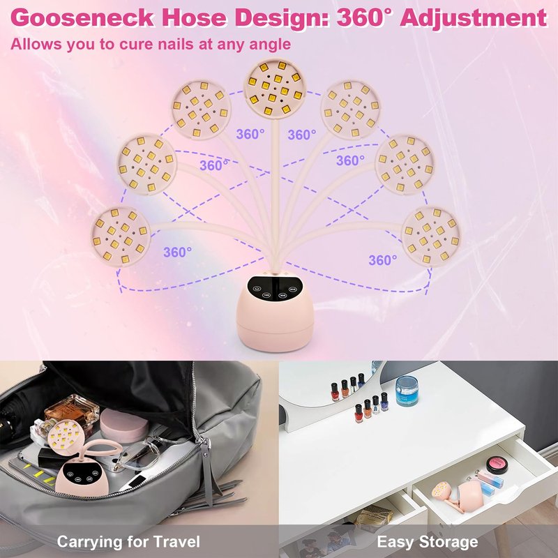 CGBE UV LED Nail Lamp, 36W Mini Cordless Flash Cure Lamp, USB Rechargeable Goosenecks LED Nail Light with 4 Timers & Auto Sensor for Salon Home DIY Use, White Diamond