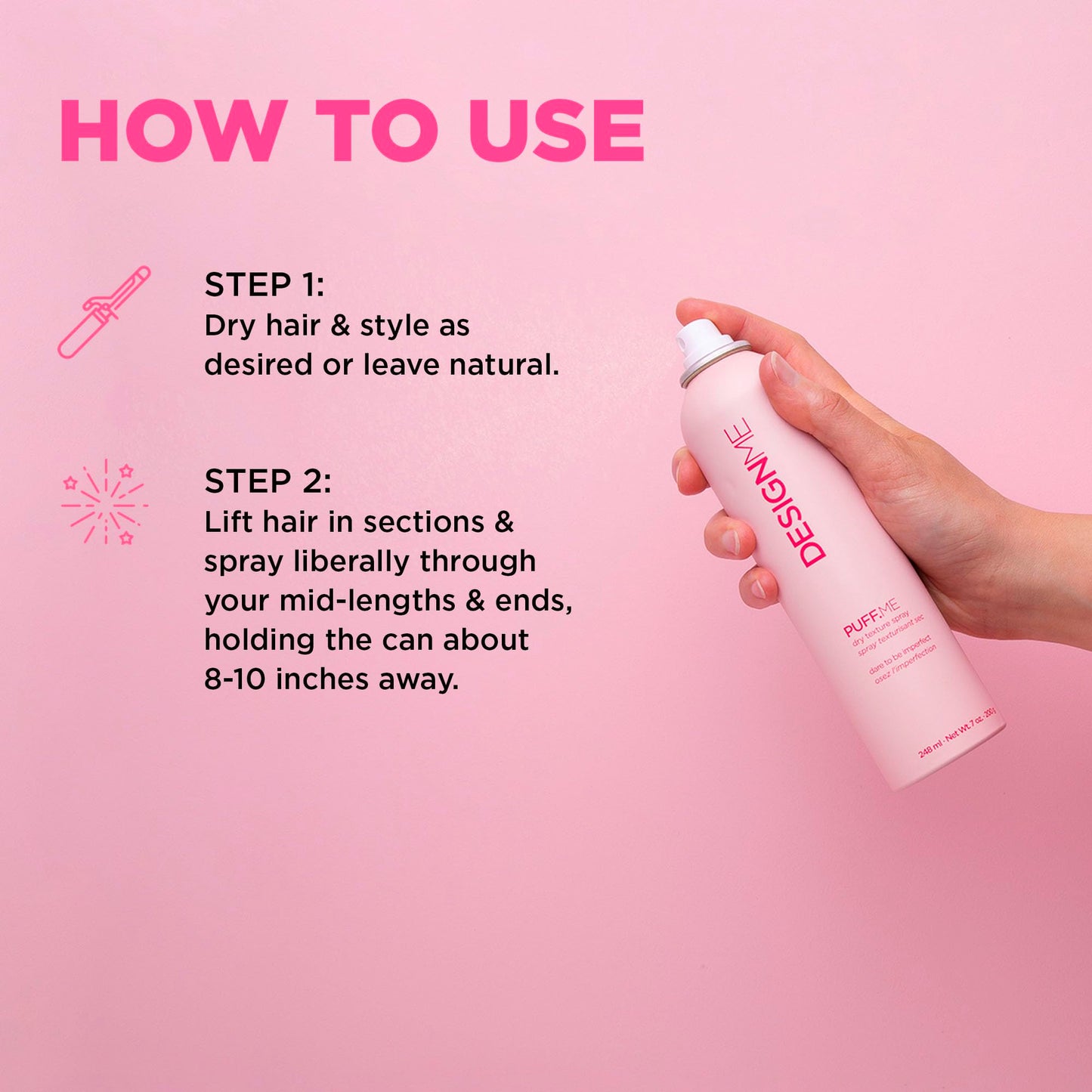 PUFF.ME Volumizing Dry Texture Spray for Hair by DESIGNME | Light Hold Hairspray for Straight or Wavy Hair | Color Safe Fine Hair Texture Spray | Paraben and Sulfate Free Hair Texturizer, (7 Oz)