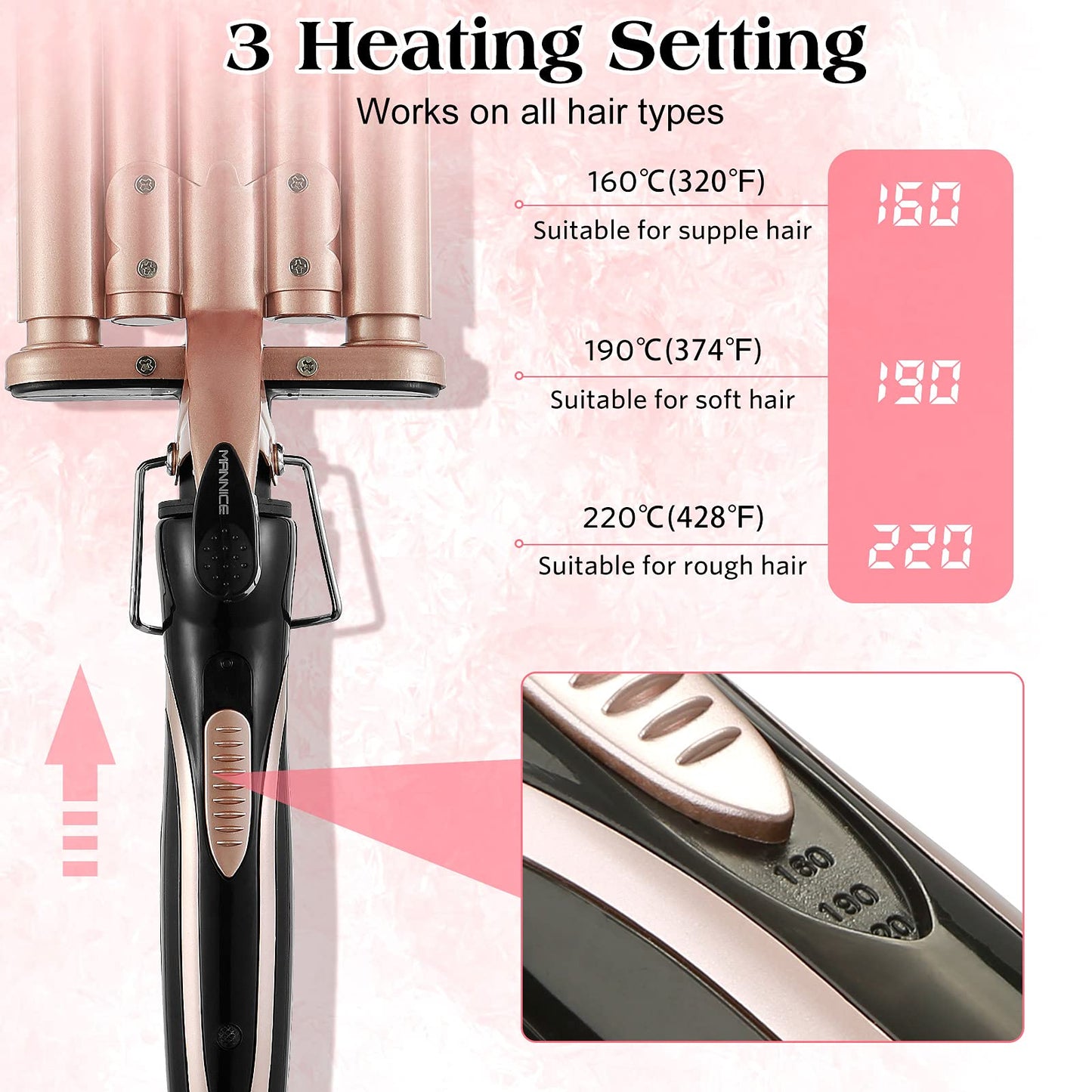 5 Barrel Curling Iron Wand, 0.6 Inch (16mm) Hair Waver Ceramic Tourmaline Wavy Tool with Dual Voltage