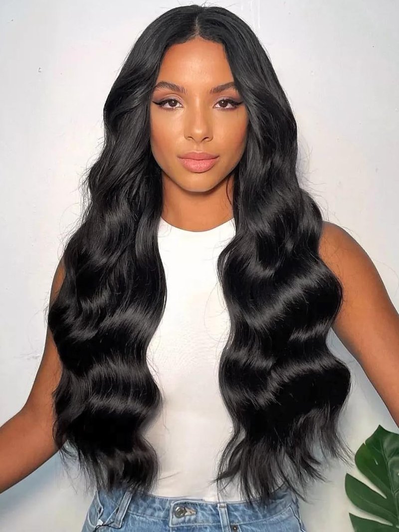 Long Black Wigs for Women - 26 Inch Curly Wavy Synthetic Hair with Lace Hairline | Natural Looking Daily Wear