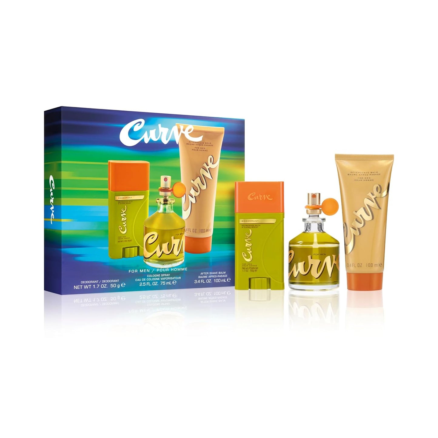 Curve for Men Fragrance Gift Set - Cologne, Deodorant & Aftershave Balm | Spicy Woody Scent, 2.5 fl oz
