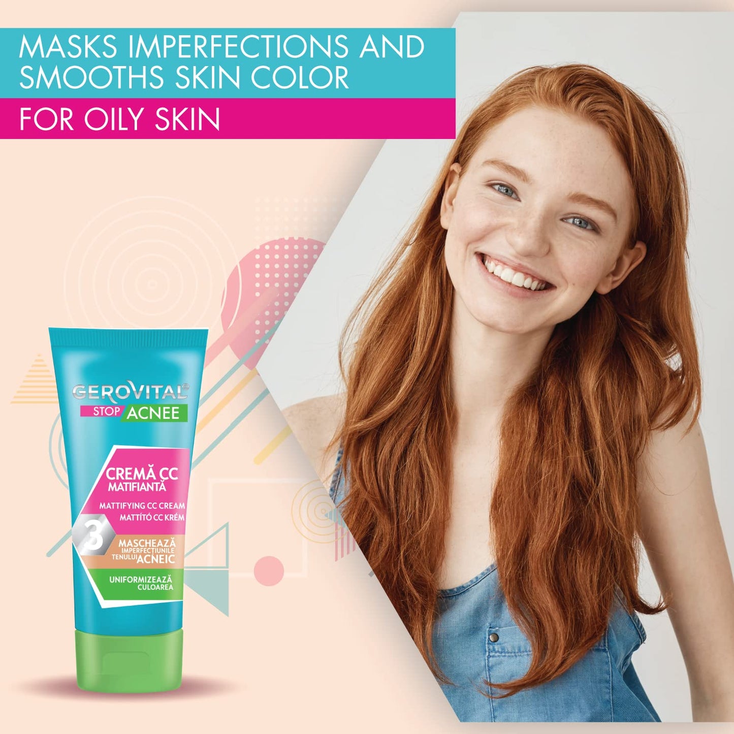 Gerovital STOP ACNE Mattifying CC Cream – Skin Perfecting Formula for an Even Complexion, Medium Shade, 30ml