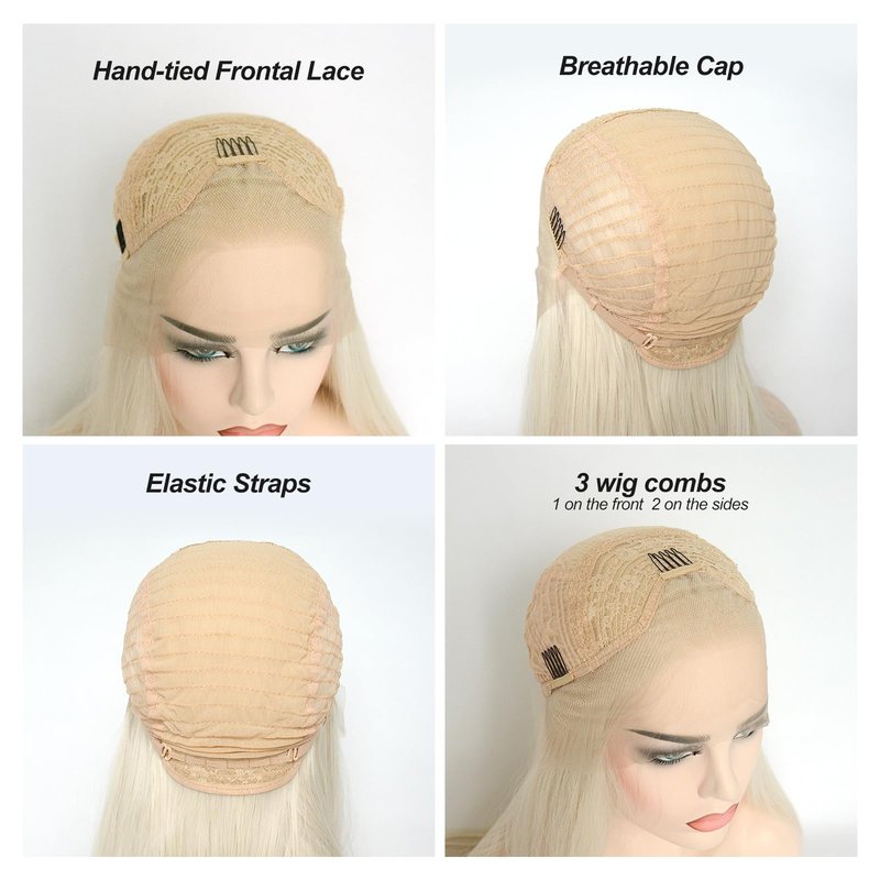 Jozlynn Platinum Blonde Lace Front Wigs Synthetic Silky Straight Hair for Fashion Women Replacement Wigs Half Hand Tied Natural Hairline 22inch (Platinum Blonde,Straight, 22 Inch)