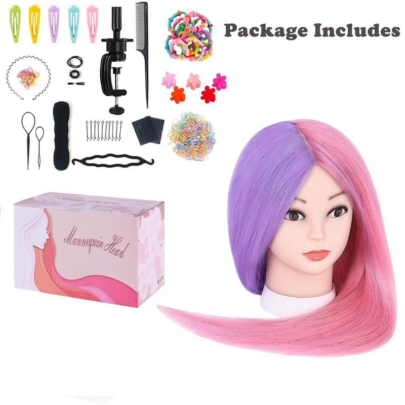 Mannequin Head with 60% Real Human Hair, Beauty star 26" Cosmetology Manikin Head, Doll Head for Hair Styling to Practice on, Hairdressing Training Braiding Heads with Clamp Stand Holder Kit