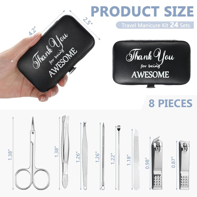 Therwen 24 Sets Father's Day Bulk Gift Manicure Set Stainless Steel Nail Clippers 8 in 1 Grooming Nail Kit Employee Appreciation Gift Professional Pedicure Tool for Women Men Coworker(Black)