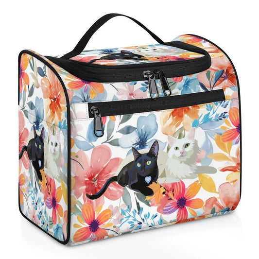 FZDXZJJ Large Capacity Travel Toiletry Bag for Women - Portable Handle Makeup Bag Organizer, Waterproof Hanging Cosmetic Case with Multiple Pockets, Double Zippers for Vacations - Colorful Cat