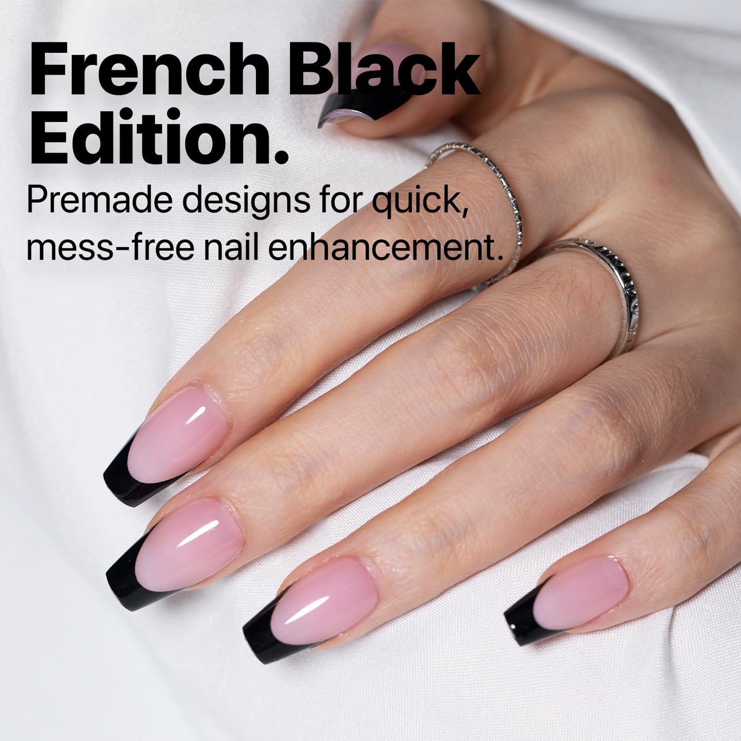 SXC Cosmetics French Tip Press On Nails – Black Series, Short Coffin, X-Pro Tips Starter Kit | 160PCS, 16 Sizes, 5 Styles, Beginner-Friendly