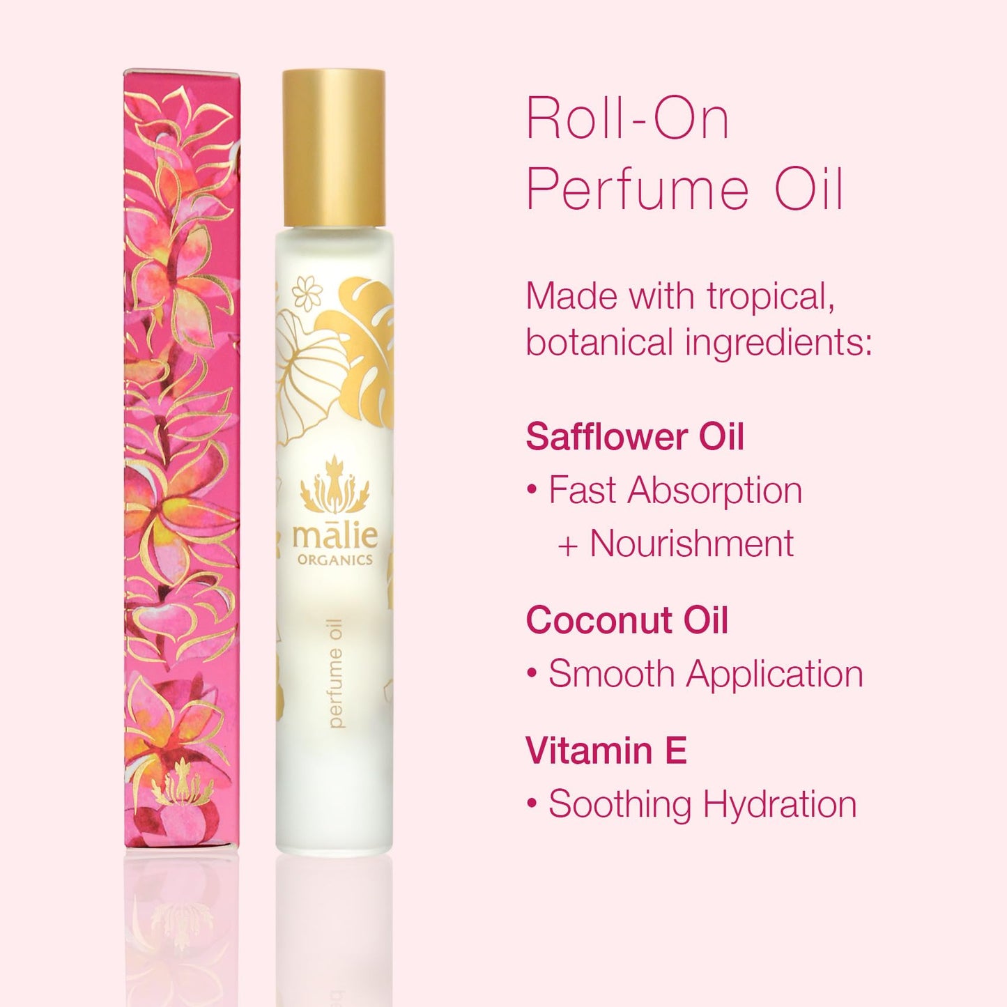 Malie Organics' Plumeria Perfume Oil Roll On with Organic Hawaiian fragrances, 1 Count (Pack of 1)