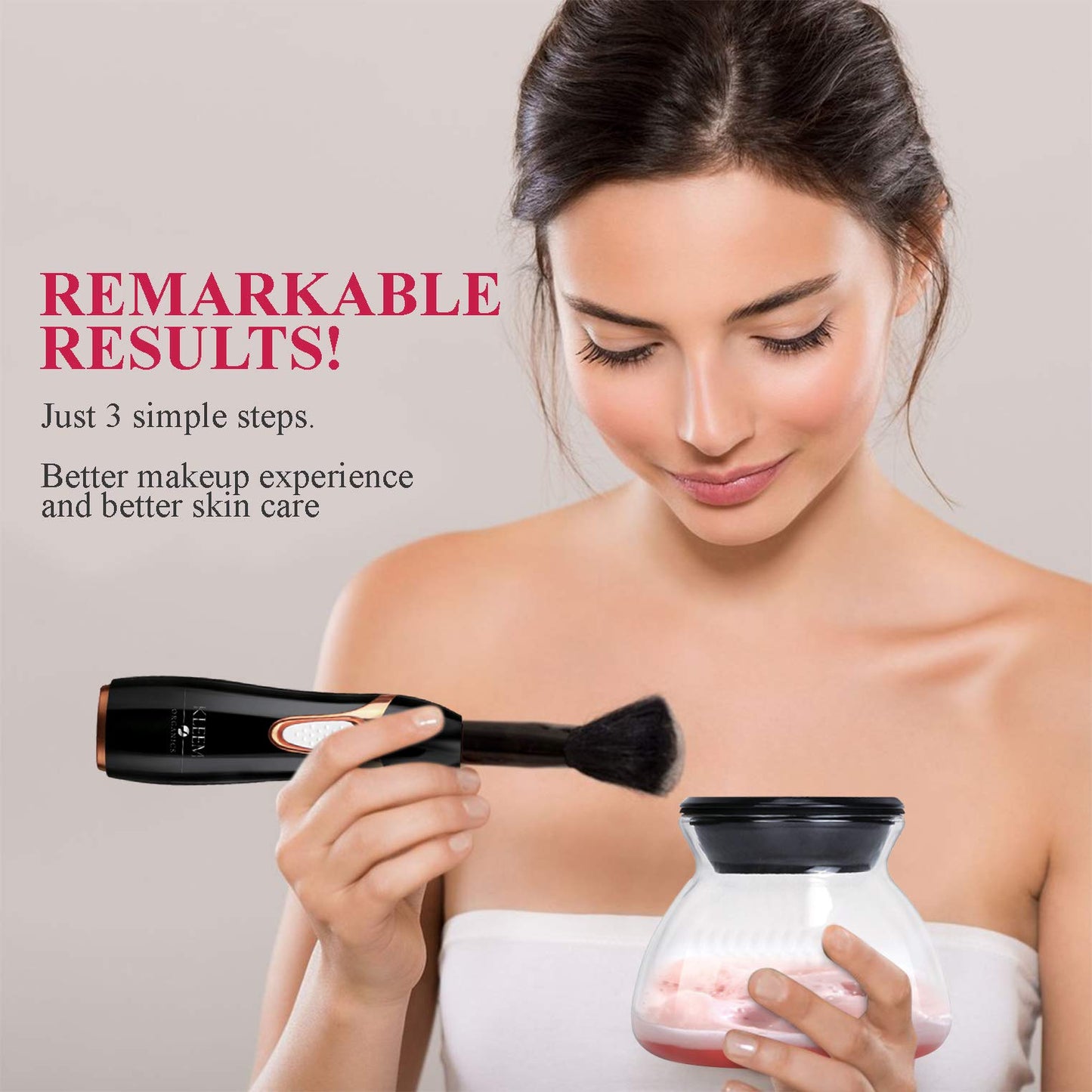 Kleem Electric Makeup Brush Cleaner Machine | Automatic Makeup Brush Washer & Spinning Dryer with Free Cleaner Shampoo | Dual-Fiber Bristles for Eyeshadow & Foundation | Made in USA | Black
