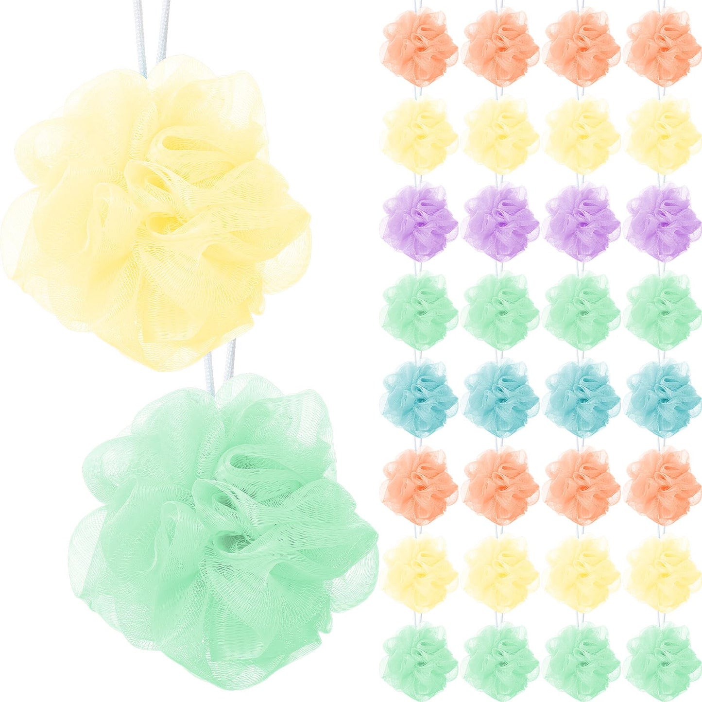 Sunnyray 100 Pcs Loofahs Bulk Bath Sponge Shower Luffas Exfoliating Body Scrubber Packs Soft Mesh Loofahs Balls Travel Cleaning Wash Puff Bathing Accessories for Women Men, 20g (Brightcolor)