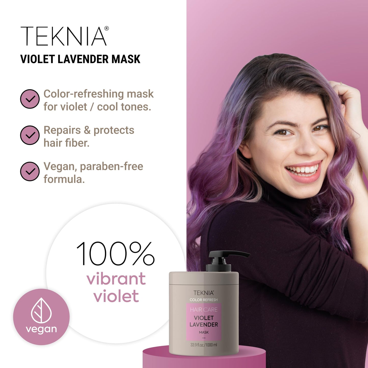 LAKMÉ Teknia Violet Lavender Color Refresh Hair Mask, Color Depositing Conditioner for Purple Hair, 33.9 Fl Oz