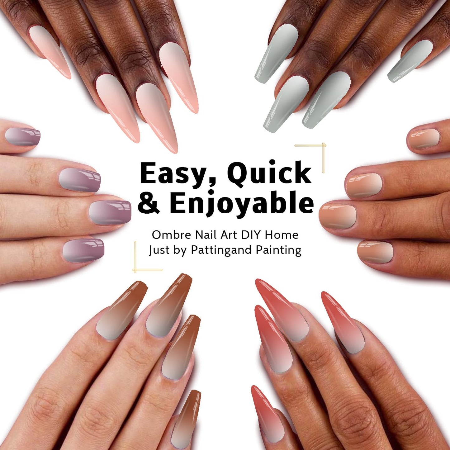 Ombre Nail Gel Set - 9 Colors Sponge Pat Paint for Floral Nail Art, No Wipe, UV/LED Curing