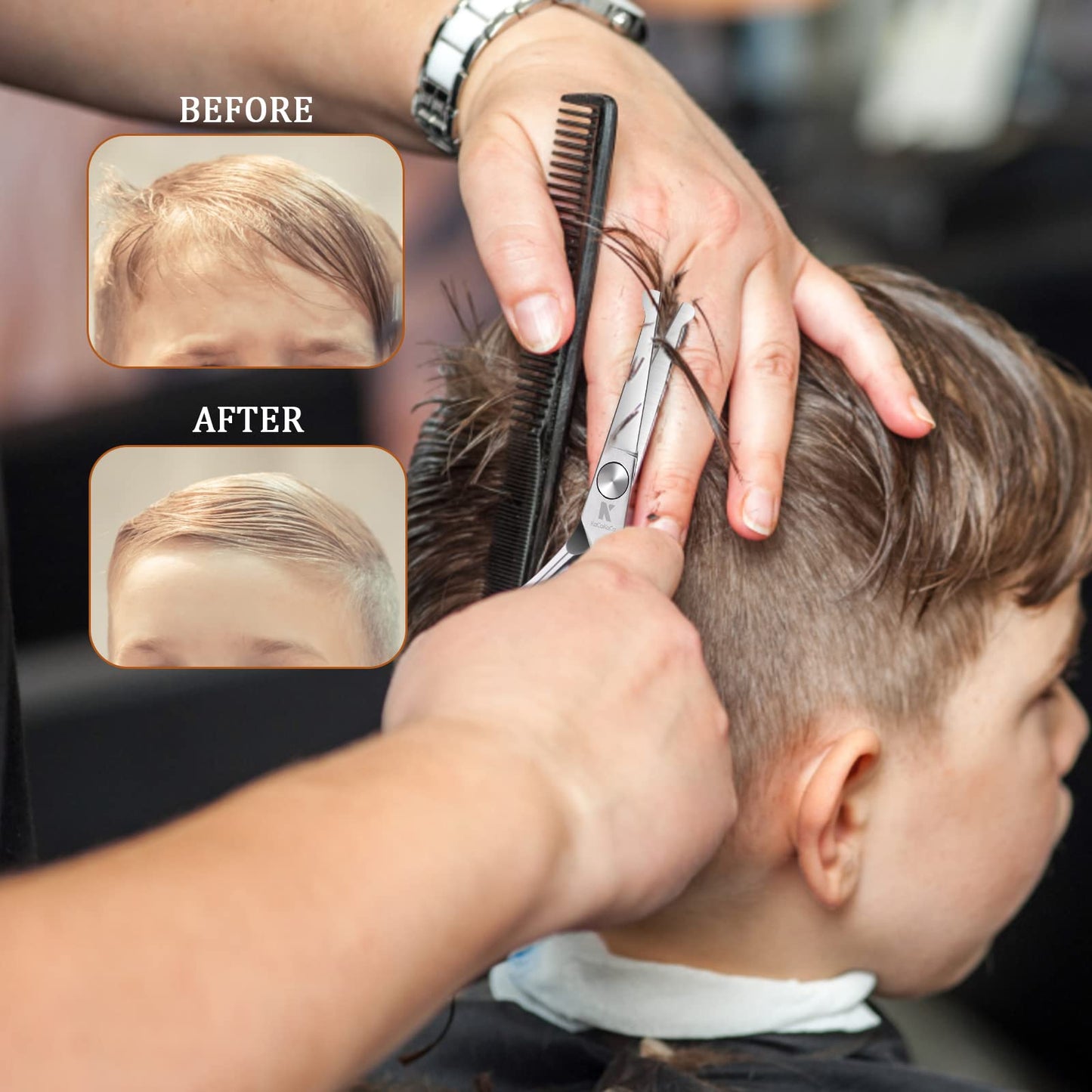 Professional Kids Hair Cutting Scissors Kit - Rounded Tips Barber Hair Cutting Shears (6.1'') & Hair Trimming Scissors (5.1'') for Babies, Toddlers, Children, Home & Salon Haircut Kit